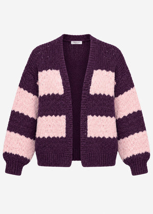 Knit cardigan with wide block stripes - purple-rose
