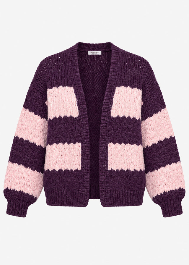 Knit cardigan with wide block stripes - purple-rose