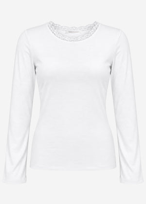 Langarmshirt mit Spitzeneinsatz  - offwhite