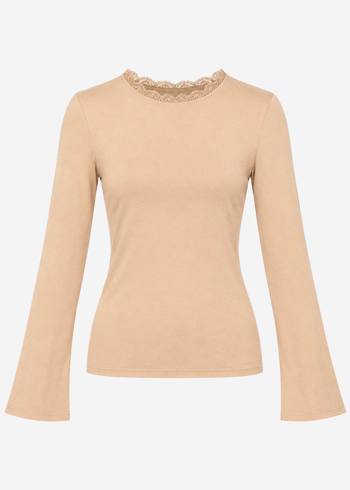 Langarmshirt mit Spitzeneinsatz  - beige