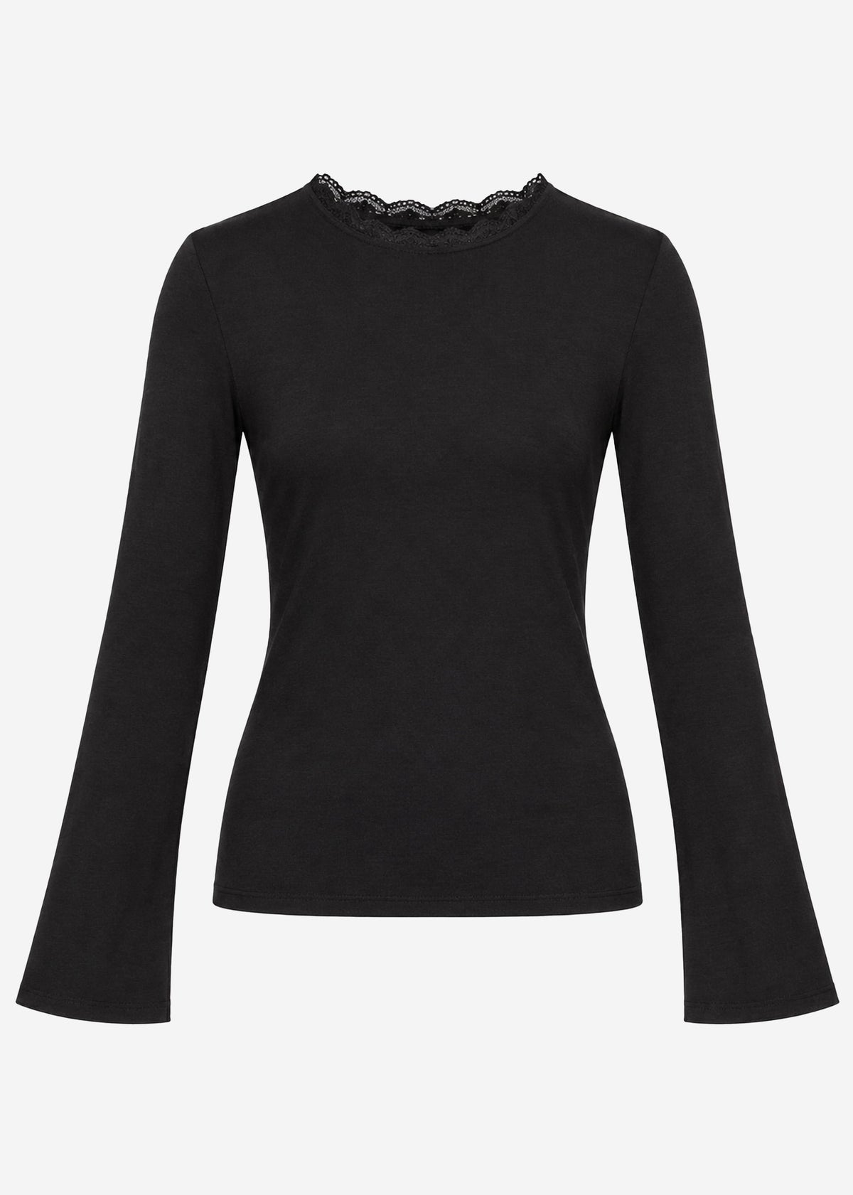 Langarmshirt mit Spitzeneinsatz  - schwarz