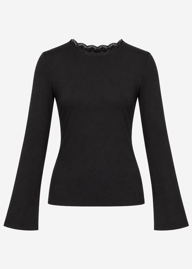 Long-sleeved top with lace insert - black