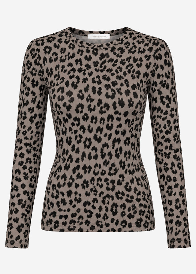 Long-sleeved top with leopard print - brown