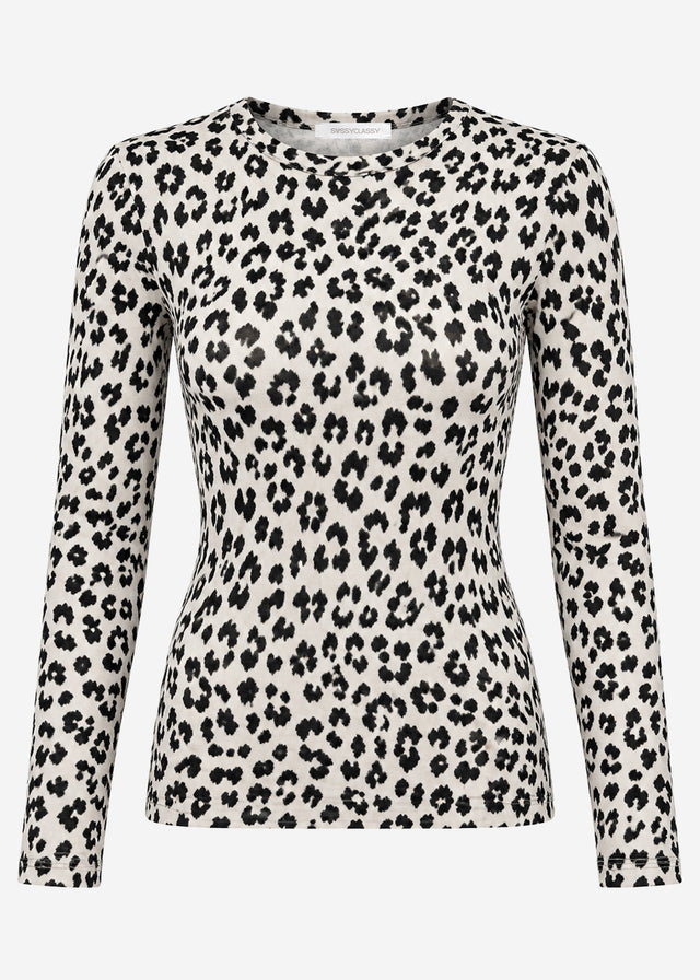 Langarmshirt mit Leo-Print - beige