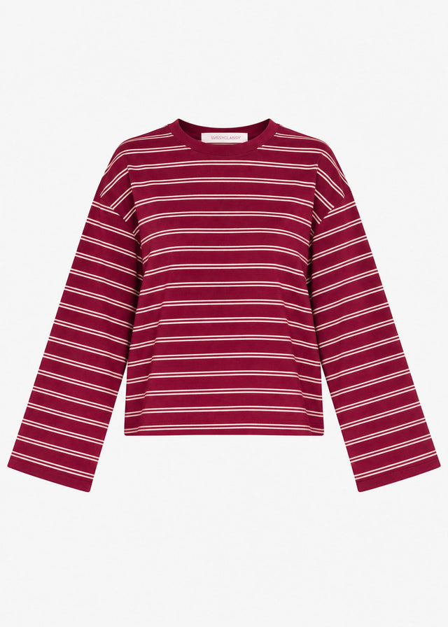 Gestreiftes Langarmshirt mit weiten Ärmeln - burgundy