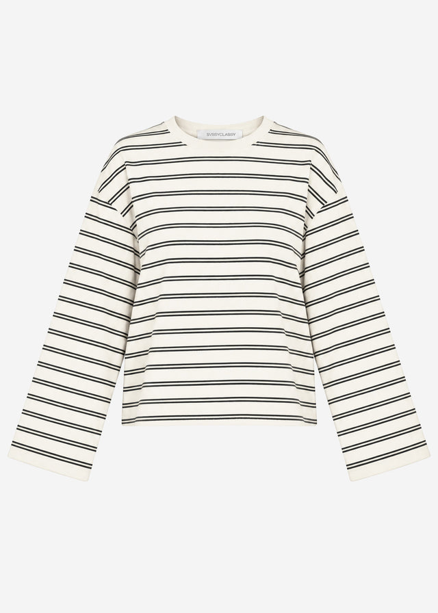 Gestreiftes Langarmshirt mit weiten Ärmeln - offwhite