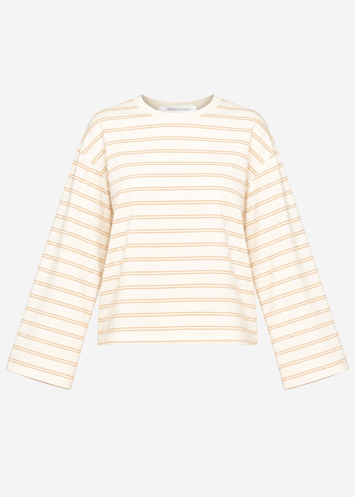 Striped long-sleeved top with wide sleeves - cream