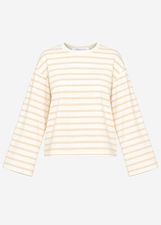 Gestreiftes Langarmshirt mit weiten Ärmeln - creme