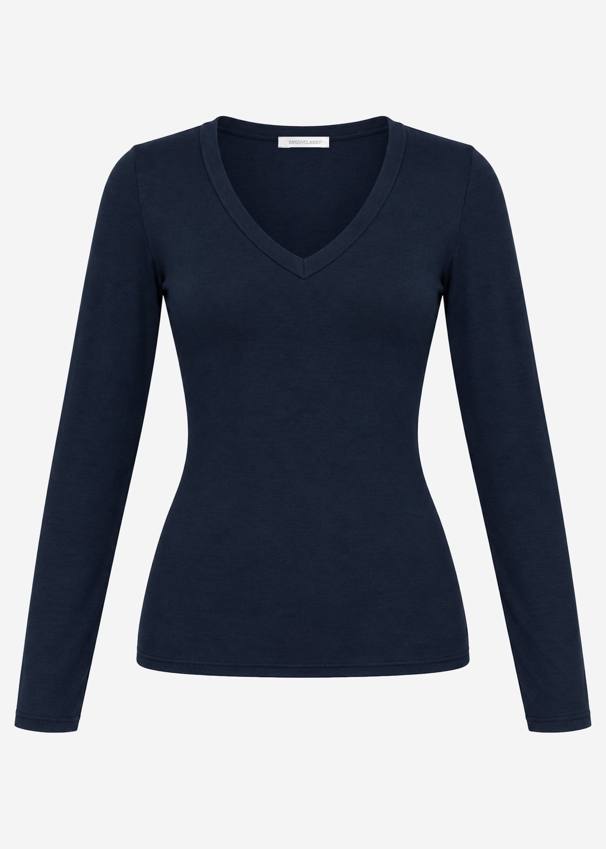 Long-sleeved top with V-neck - dark blue