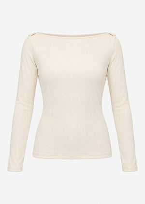 Long-sleeved top with boat neck - beige