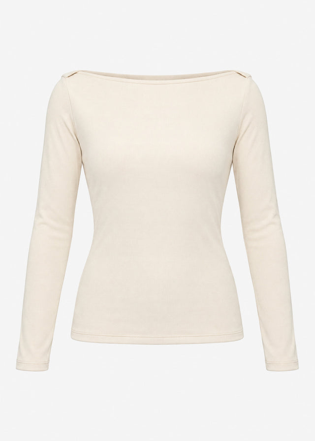 Long-sleeved top with boat neck - beige