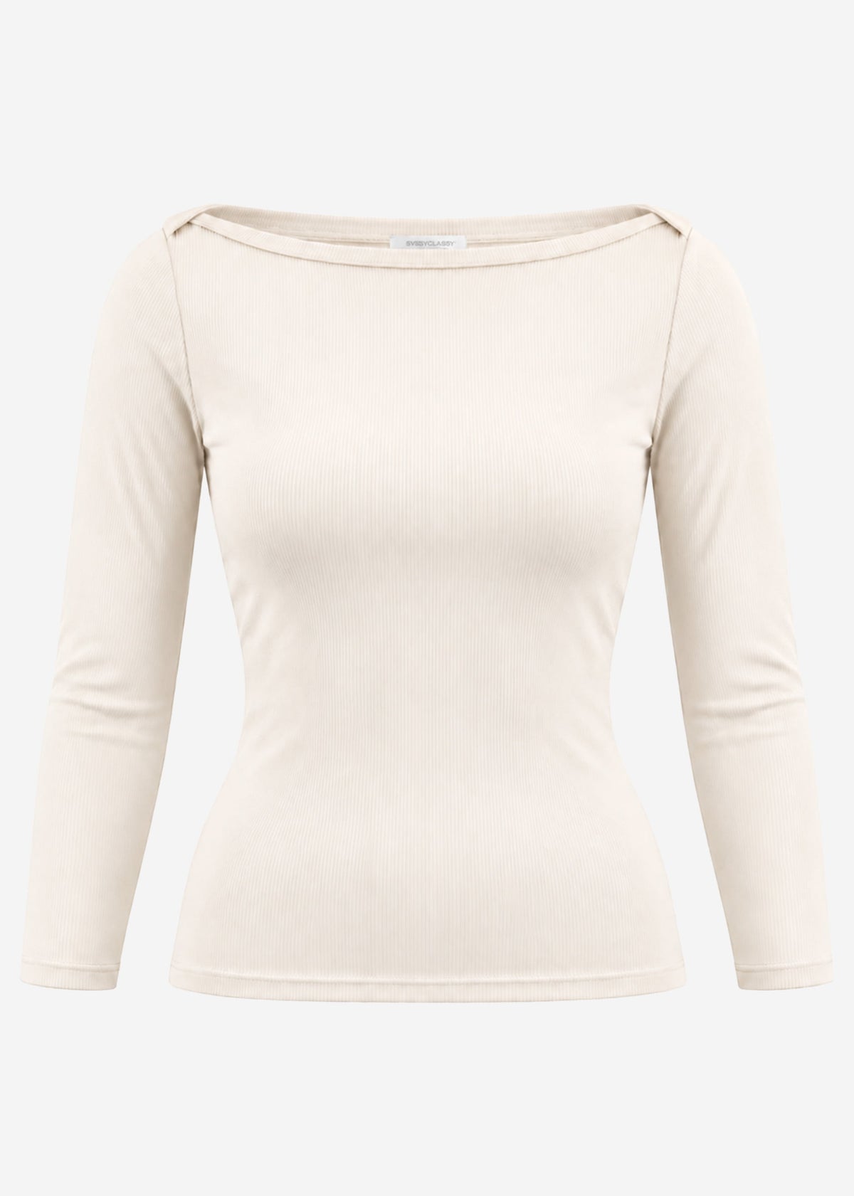 Three-quarter sleeve ribbed top - beige