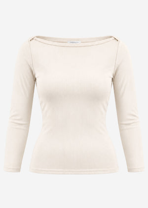 Three-quarter sleeve ribbed top - beige