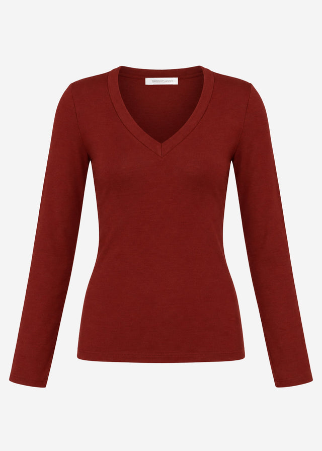 Langarmshirt mit V-Ausschnitt - burgundy