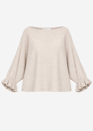 Oversized jumper with boat neck - beige