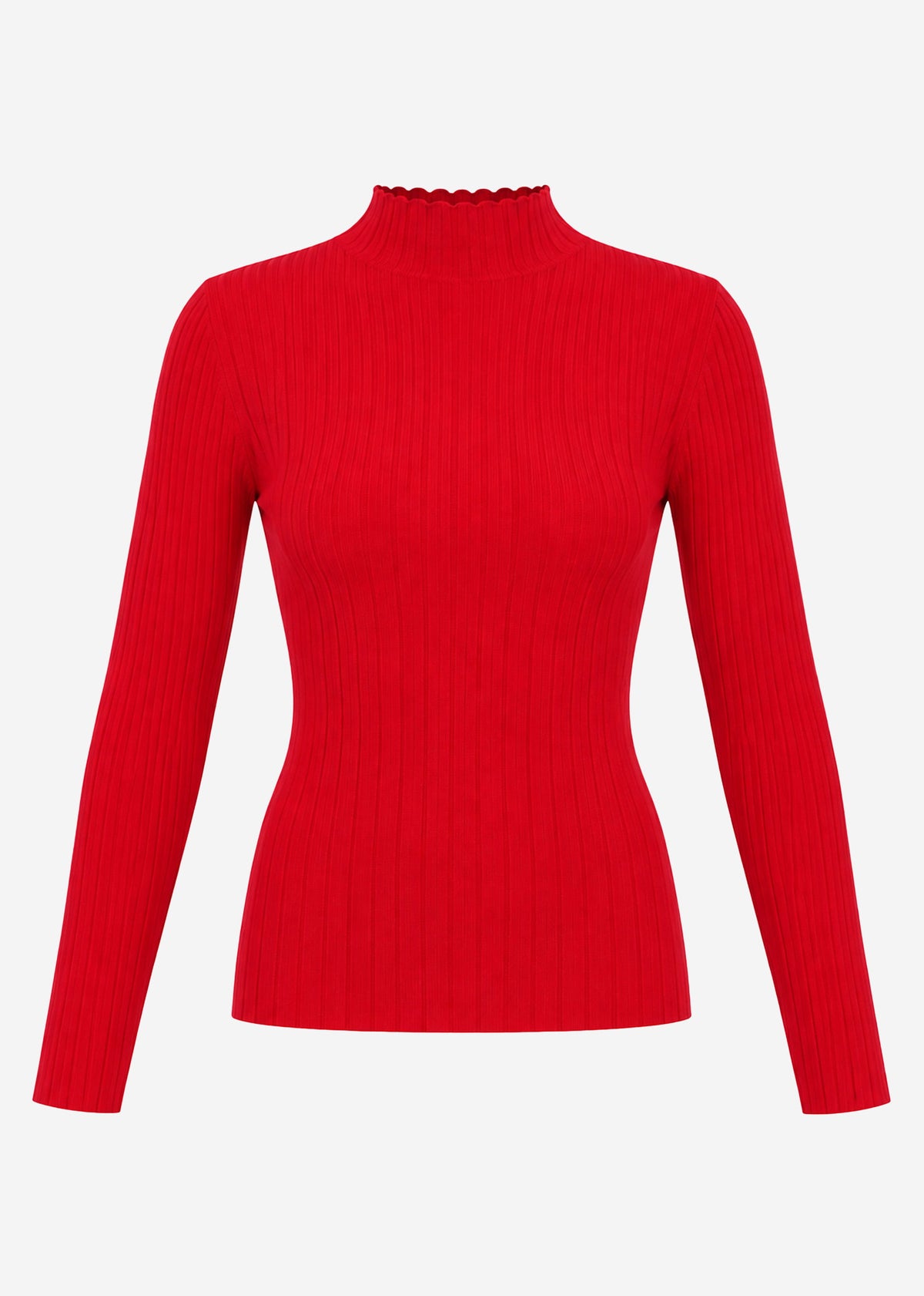 Rippstrickoberteil mit Stehkragen - rot