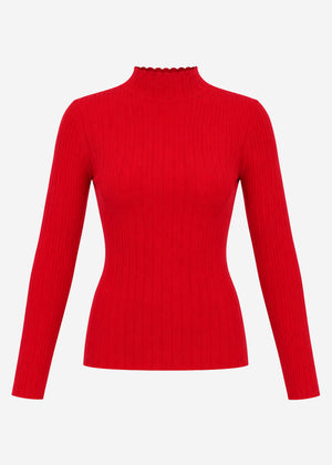 Rippstrickoberteil mit Stehkragen - rot