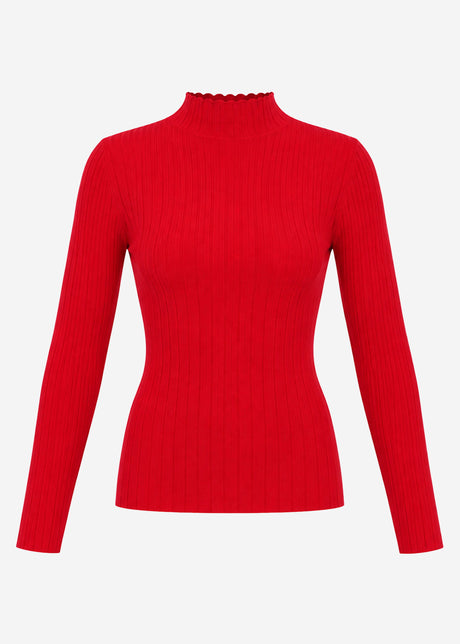 Rippstrickoberteil mit Stehkragen - rot