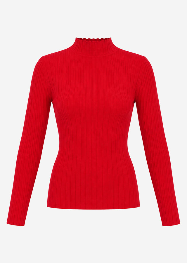 Rippstrickoberteil mit Stehkragen - rot