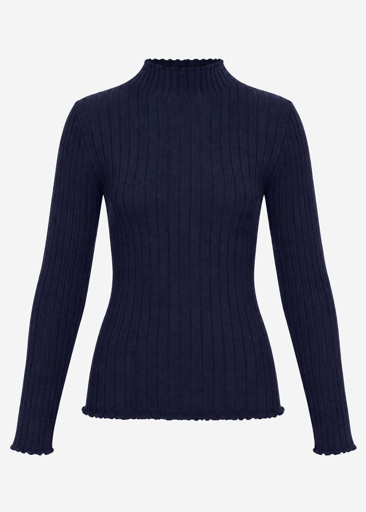 Ribbed knit top with funnel neck - dark blue
