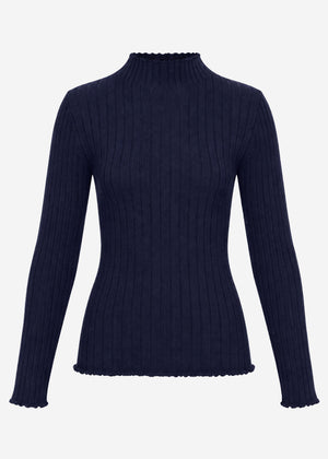 Ribbed knit top with funnel neck - dark blue