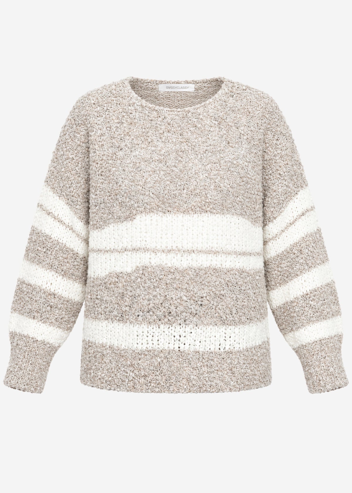 Bouclé Pullover mit Streifenmuster - greige