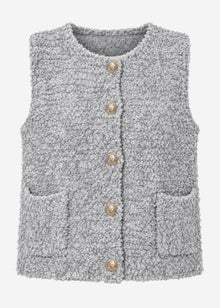 Bouclé-Weste mit Taschen - hellgrau