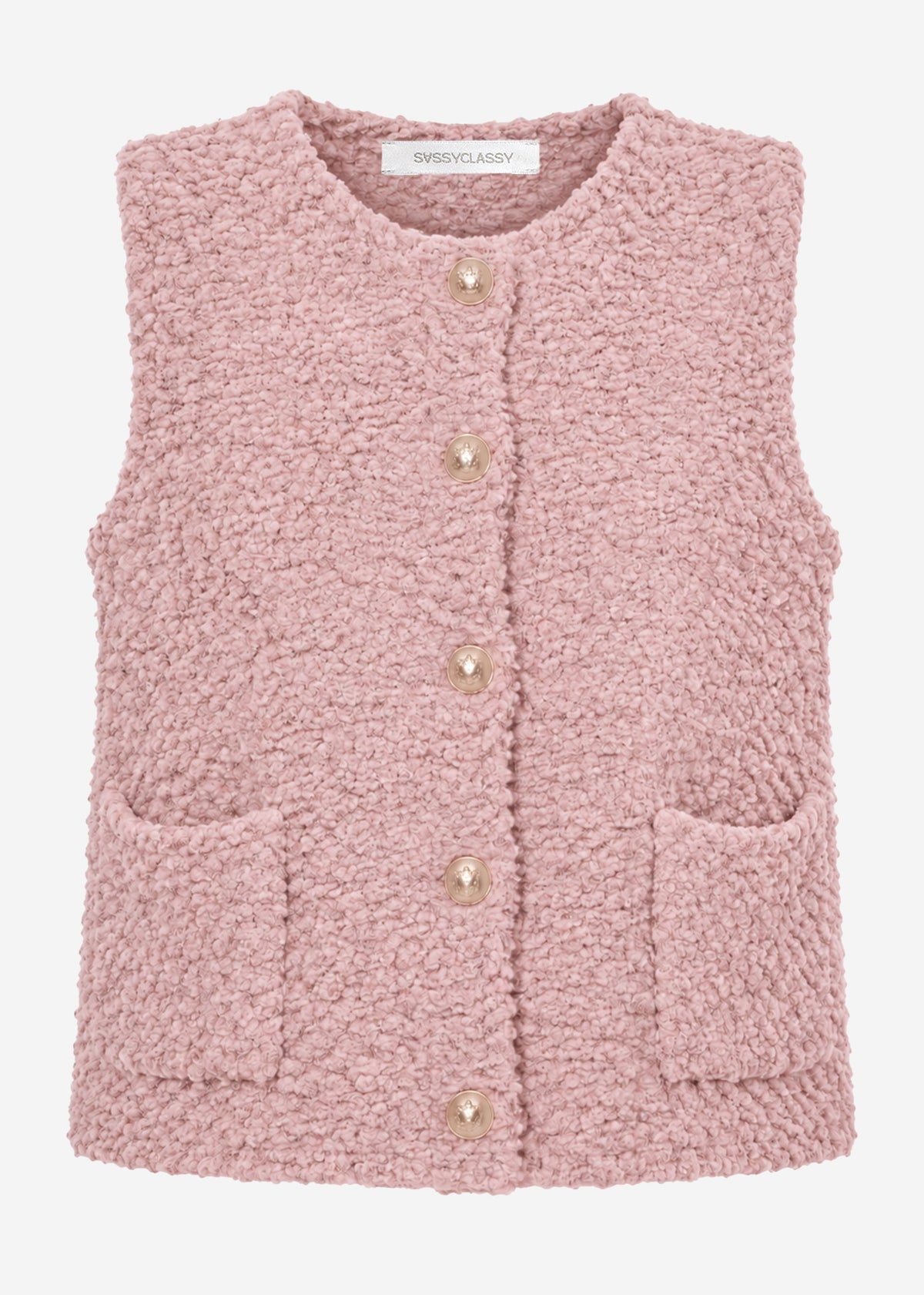Bouclé waistcoat with pockets - dusty rose