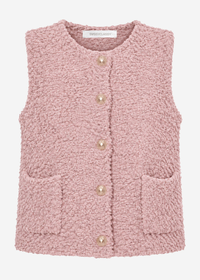 Bouclé-Weste mit Taschen - altrosa
