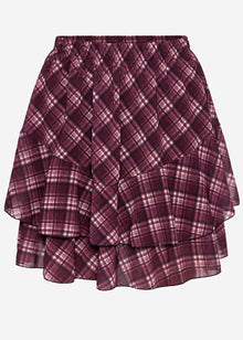 Short flounce skirt with checked pattern - plum