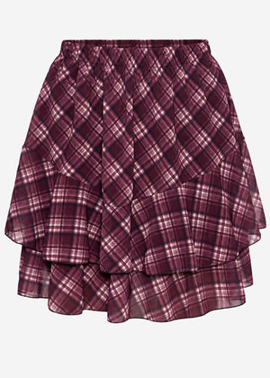 Short flounce skirt with checked pattern - plum