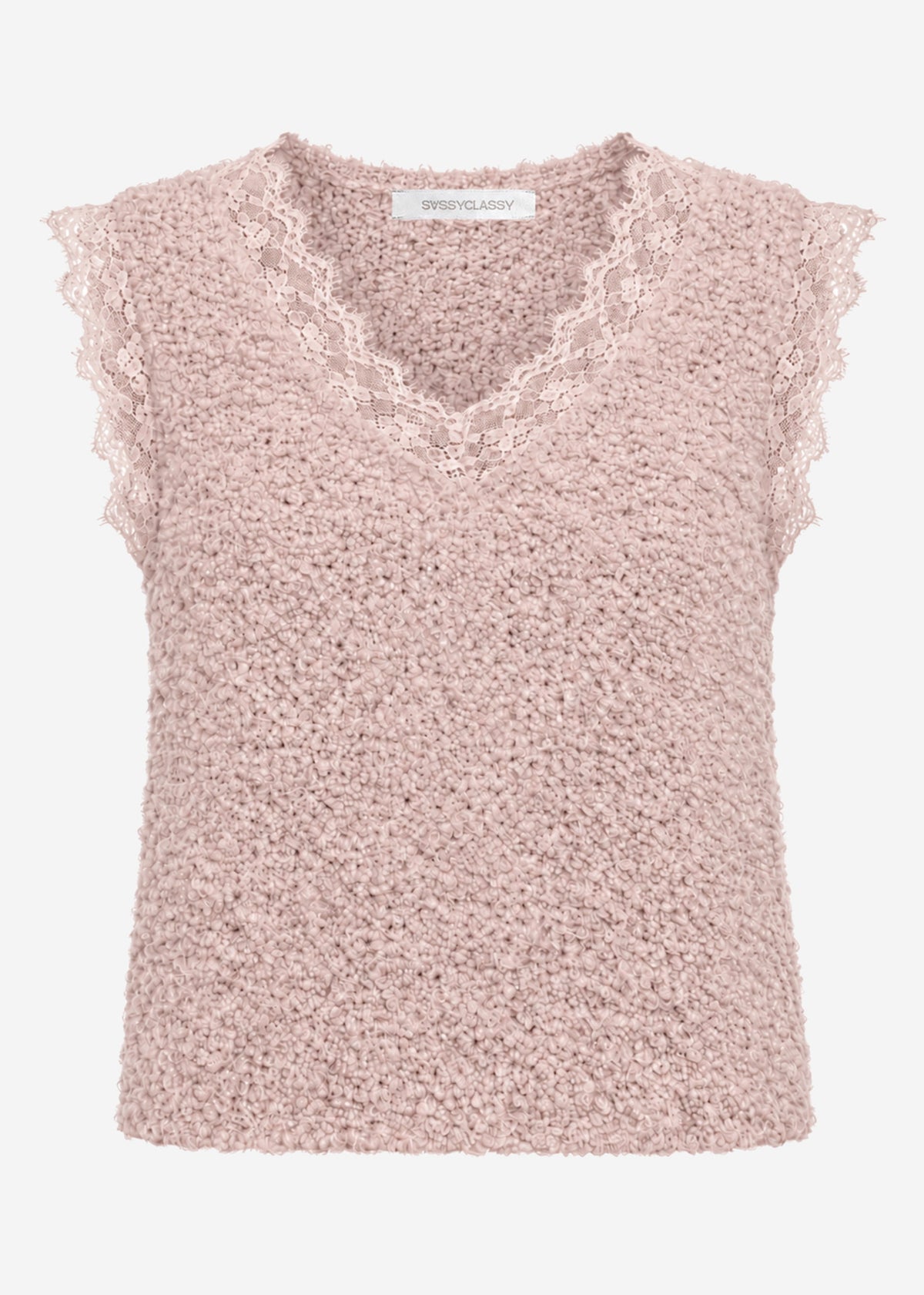 Bouclé top with lace - dusty rose