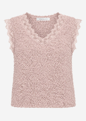 Bouclé top with lace - dusty rose