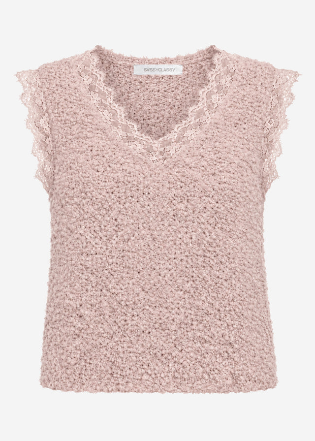 Bouclé Top mit Spitze - altrosa