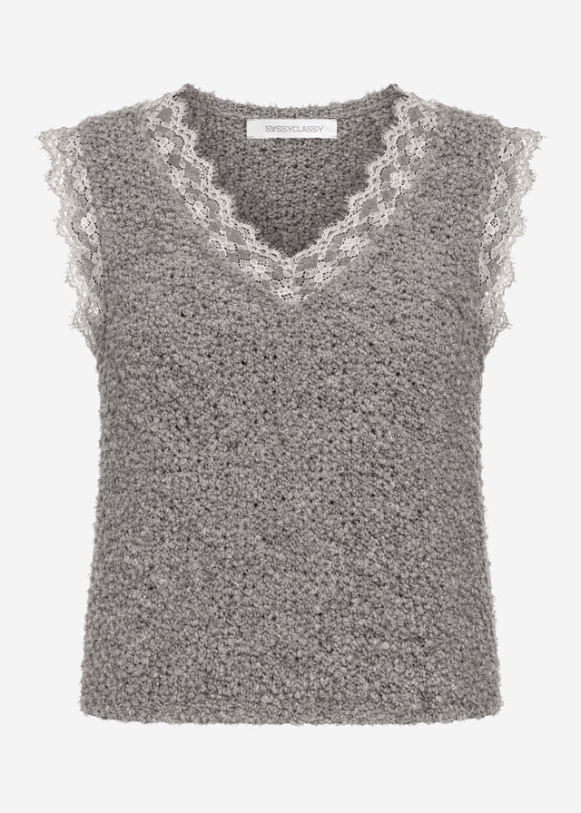 Bouclé top with lace - taupe
