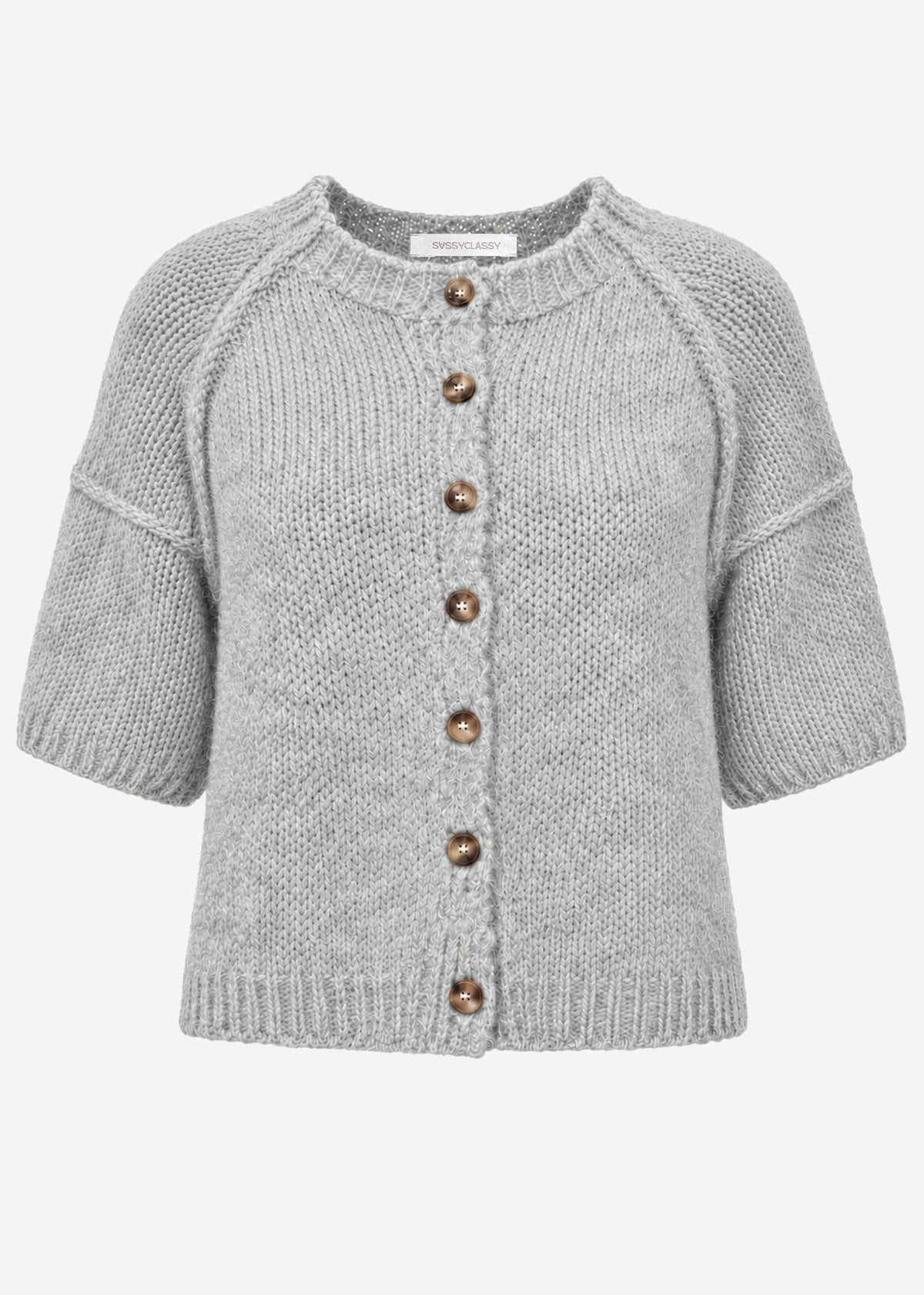 Short-sleeved cardigan with exposed seams - grey