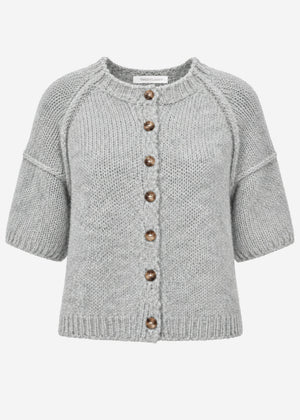 Short-sleeved cardigan with exposed seams - grey