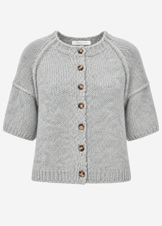 Short-sleeved cardigan with exposed seams - grey