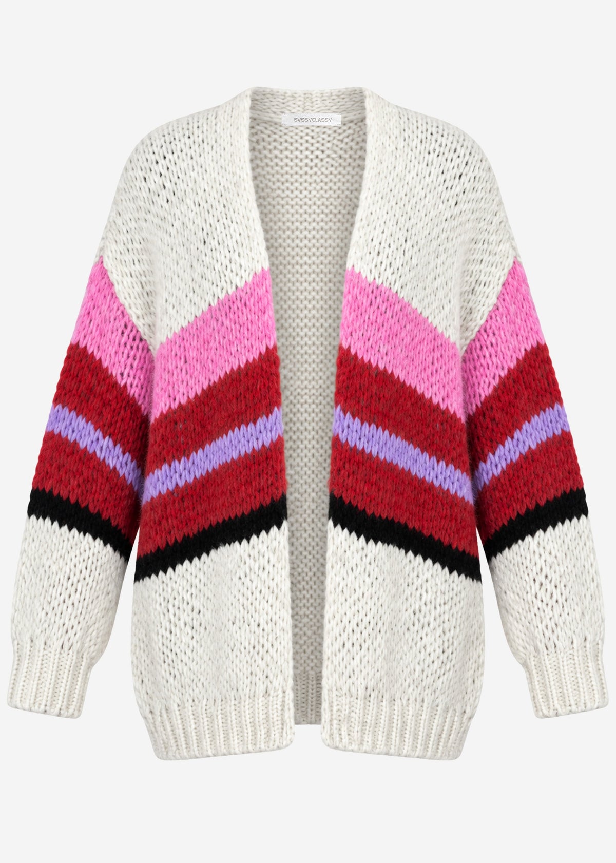 Oversized cardigan with multicoloured stripes - grey