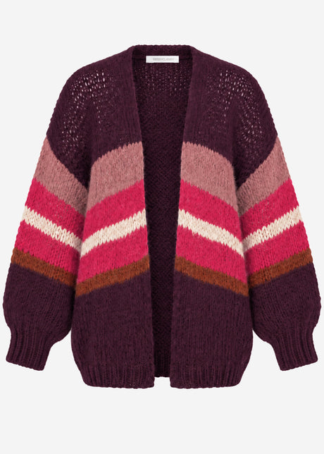 Oversize Cardigan mit Multicolor Streifen - burgundy