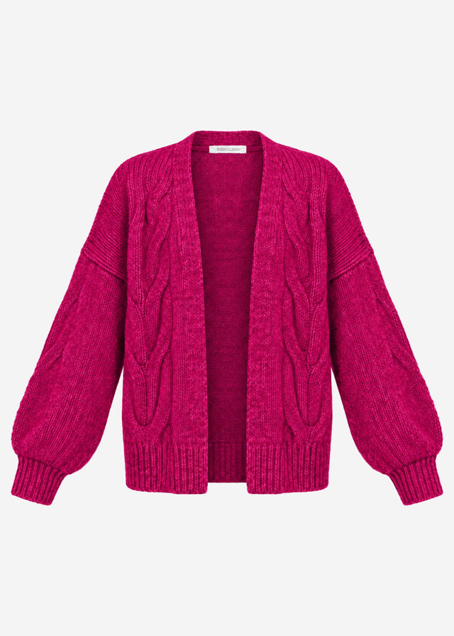 Grob gestrickter Cardigan mit Zopfmuster - beere