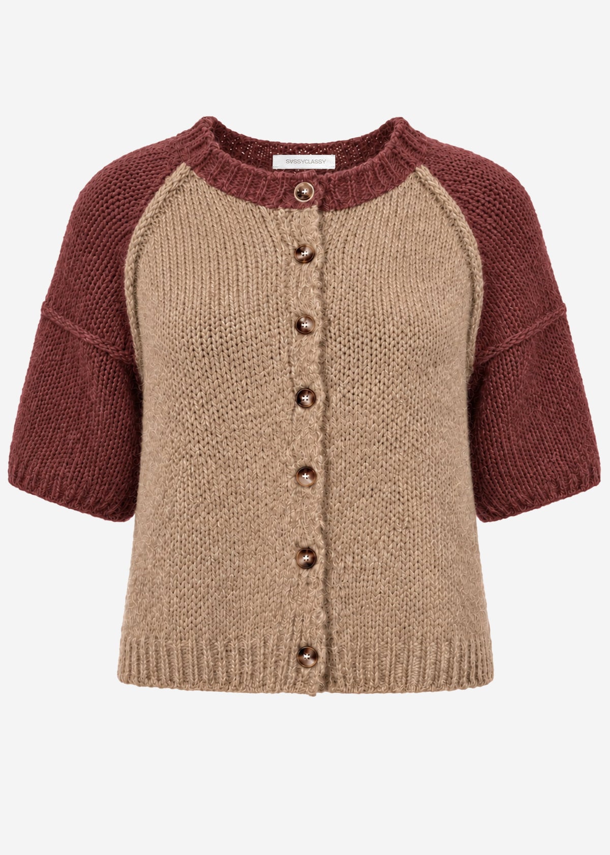 Short sleeve cardigan with outside seams - beige-mauve