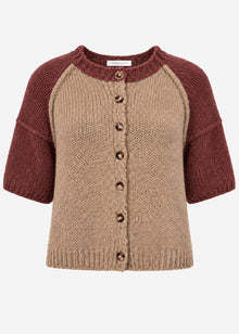 Kurzarm Cardigan mit Außennähten - beige-mauve