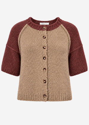 Short sleeve cardigan with outside seams - beige-mauve