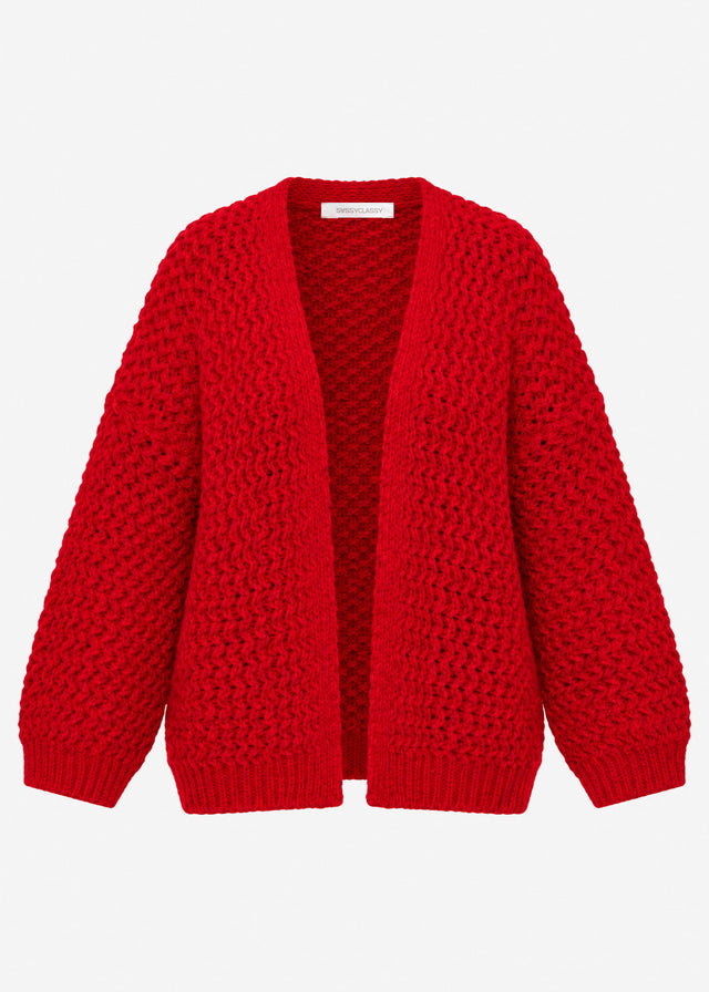 Oversize Strick-Cardigan mit Strukturmuster - rot