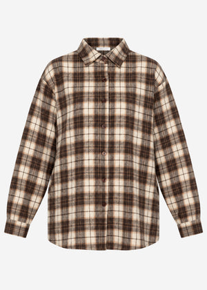 Flannel shirt with checked pattern - brown