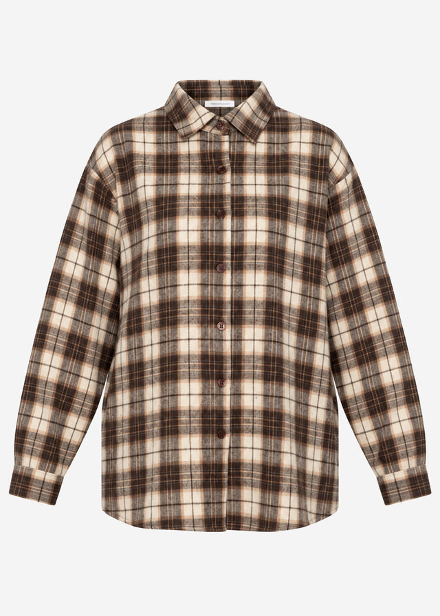 Flannel shirt with checked pattern - brown