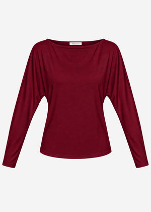 Long-sleeved top with batwing sleeves - burgundy