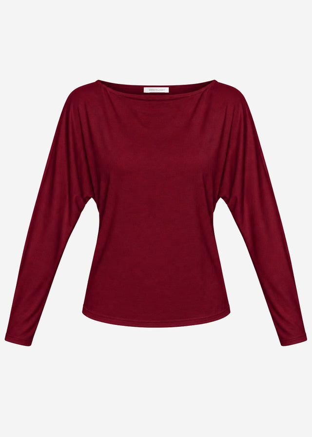 Long-sleeved top with batwing sleeves - burgundy