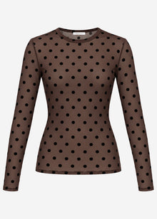 Mesh Langarmshirt mit Polka Dots - braun